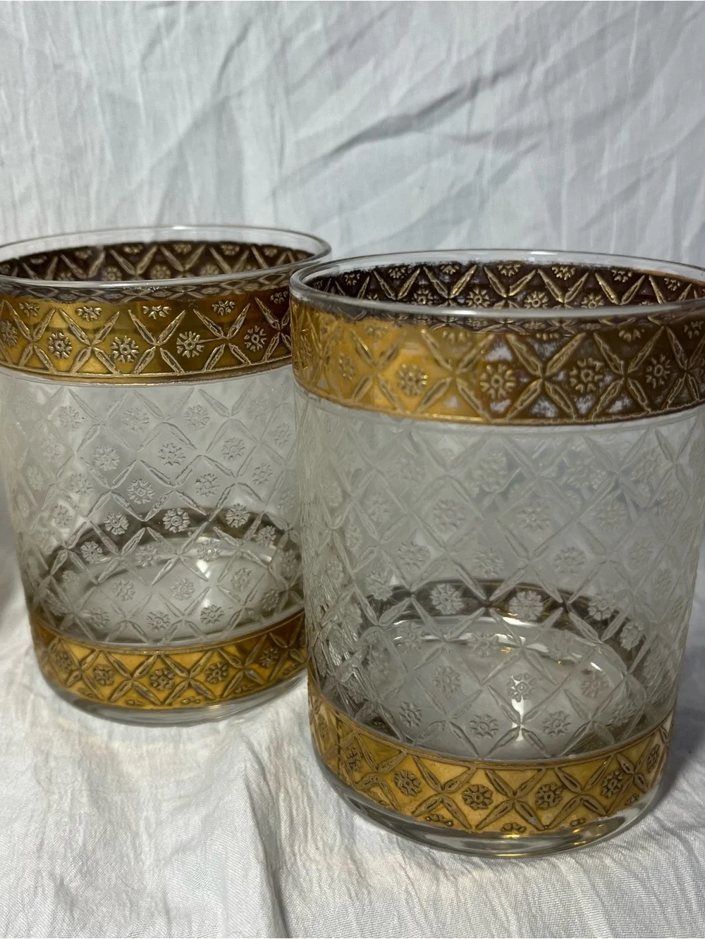 4 Vintage Culver Scintilla 22k Gold Lowball Tumblers MCM Hollywood Regency Rocks